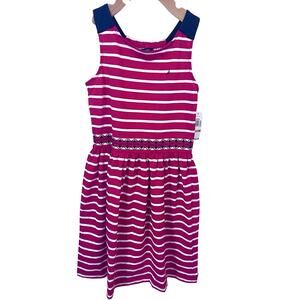 Nautica Girl's Dress Size 12 Red White & Blue Striped Sleeveless Embroidered NWT